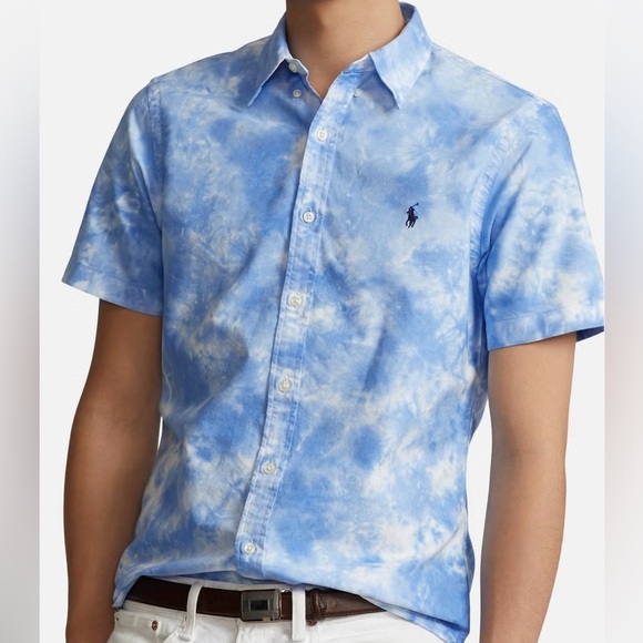 Polo Ralph Lauren Men’s XL Short Sleeve Button Down Shirt Blue Tie Dye Casual - Picture 1 of 10